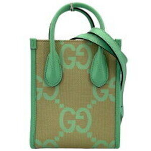 Gucci Jumbo GG Tote Green Beige Tan Canvas shoulder bag